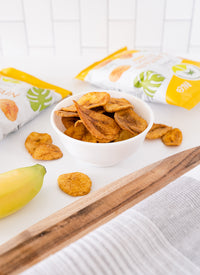 White bowl with Artisan Tropic's 2 oz Naturally Sweet Plantain Strips