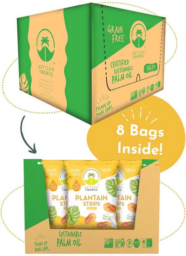 Picture Showing a Box of Artisan Tropic With Text Explaining There Are 8 Bags in the Box